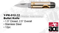 pistol Bullet Knife BRASS PLATED CAST METAL CASE