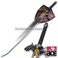 Stainless steel replica Zelda sword. 38" Total length. Features decorative, wall-mountable display plaque.