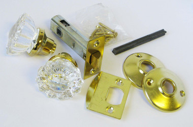 Crystal Design Tubular Latchset, Bright Brass - 2 3/8" backset
