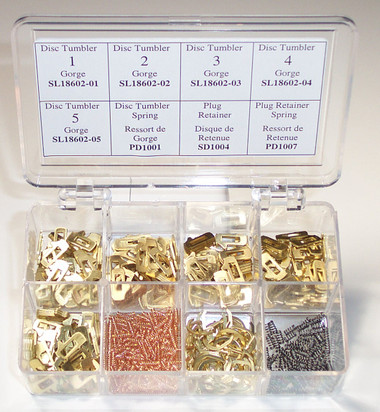 Disc Tumbler Keying Kit - Includes: - 50 each Disc Tumblers 1 to 5 - 50 each Retainer and Retainer Springs - 150 Disc Tumbler Springs (818A-00-8X