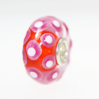 Red Bead With Pink & White Dots