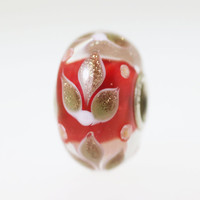 Glitter Flowers On A Red Base Bead