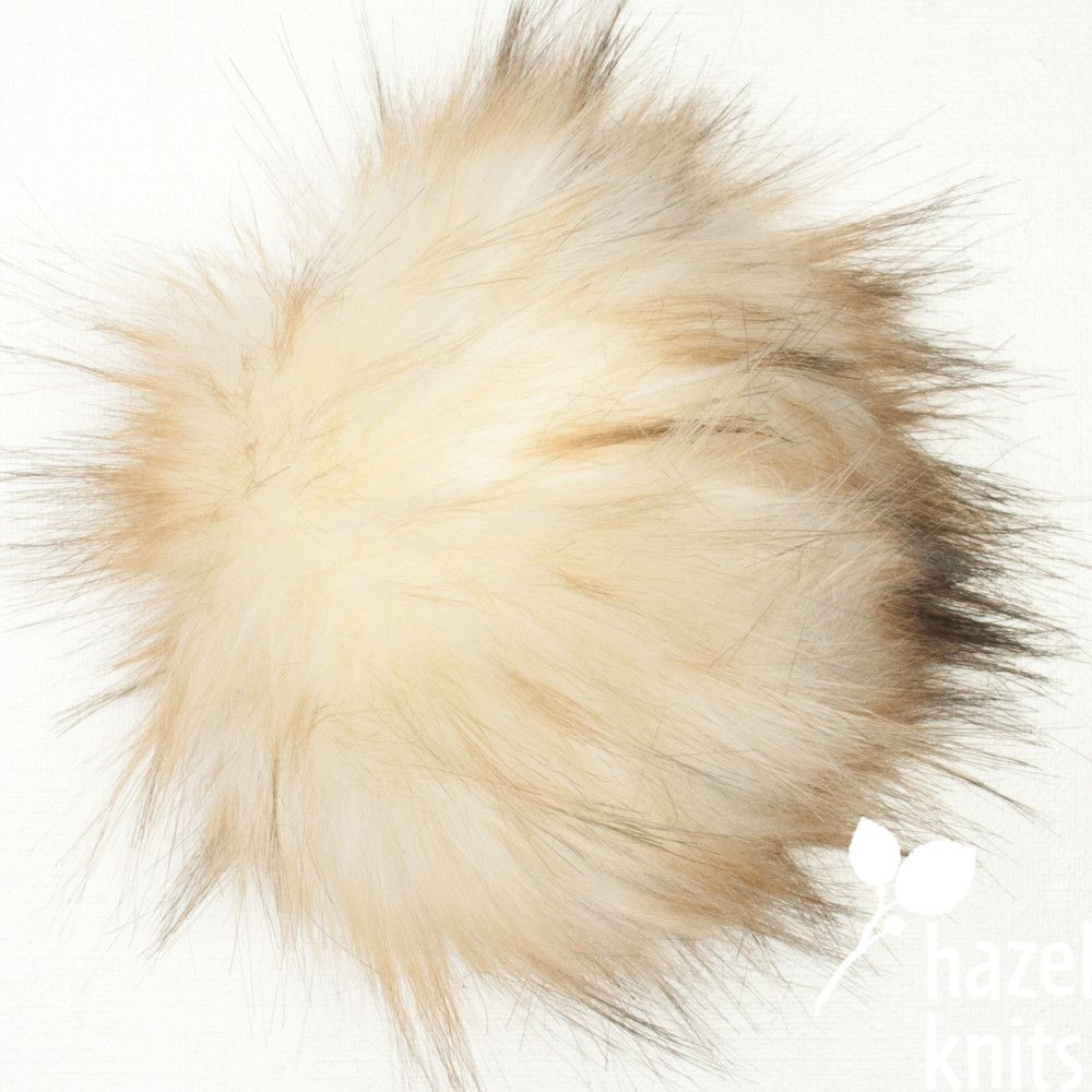 Toasted Marshmallow 5 faux fur pom pom with yarn ties and stabilizing  button attachment - Hazel Knits Store