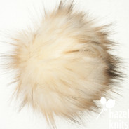 Toasted Marshmallow 5" faux fur pom pom with yarn ties and stabilizing button attachment