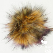 Chimera 5" faux fur pom pom with yarn ties and stabilizing button attachment