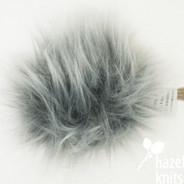 Quicksilver 5" faux fur pom pom with yarn ties and stabilizing button attachment
