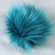 Peacock 5" faux fur pom pom with yarn ties and stabilizing button attachment