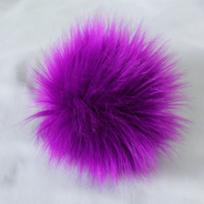 Vivid Purple 4" faux fur pom pom with yarn ties and stabilizing button attachment