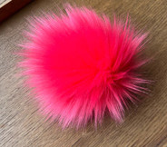 Watermelon 5" faux fur pom pom with yarn ties and stabilizing button attachment