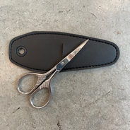 Feathered Handle scissors, 3.5", silver, with leather sheath protector