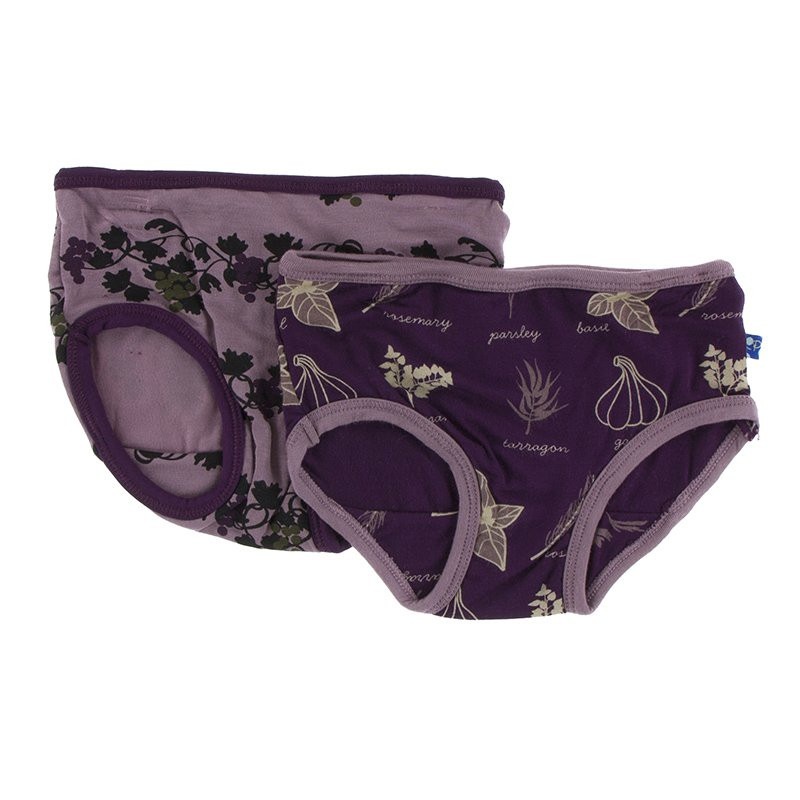 Kickee Pants Girl Underwear (Set of 2), Raisin Grape Vines & Wine