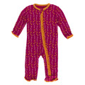 Kickee Pants Muffin Ruffle Coverall w/ Zipper, Rhododendron Worms - Size 0-3 Month