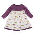 KicKee Pants Long Sleeve Swing Dress, Nautral Sauropods - Size 12-18 Months