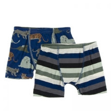 Kickee Pants Boxer Briefs (Set of 2), Flag Blue Big Cats and Zoology Stripe