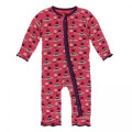Kickee Pants Muffin Ruffle Coverall w/ Zipper, Red Ginger Aliens with Flying Saucers