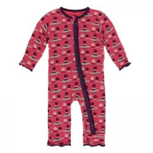 Kickee Pants Muffin Ruffle Coverall w/ Zipper, Red Ginger Aliens with Flying Saucers