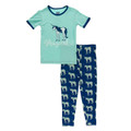 Kickee Pants Short Sleeve Pajama Set, Flag Blue Unicorns