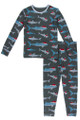 Kickee Pants Long Sleeve Pajama Set, Pewter Santa Sharks