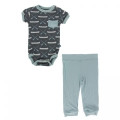 Kickee Pants Short Sleeve Pocket One Piece and Pant Outfit Set, Stone Paddles and Canoe