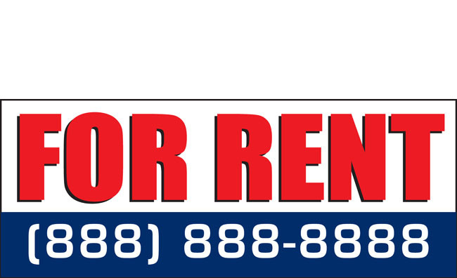 FOR RENT CUSTOM NAME PHONE NUMBER RED Banner Sign 2 ft x 4 ft w/4 Grommets 