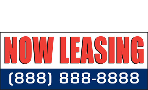 Now Leasing Outdoor Vinyl Banner Style 1100 with customizable phone number.