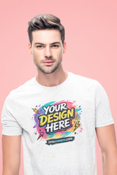 Picture showing printed custom t-shirt on the front center.