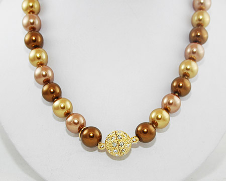 Brown Bridesmaid Jewelry Taupe and Bronze 10mm Single Strand Faux Pearl Necklace Light Gold