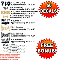 Bulk Wholesale Lot of 50 BHO, OIL, 710, DAB, DABOUT, Pot Decals, Weed, Marijuana