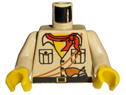 Minifig Torso - Tan Shirt with Buttons & Pockets, Black Belt & Pistol
