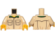 Minifig Torso - Tan Shirt with Pockets and Green Collar