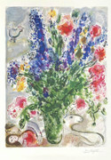  Exquisite Marc Chagall Les Lupins Bleus Marc Chagall (After) Flowers Signed Lithograph COA