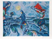 Marc Chagall  Giving the Bouquet,  Lovers Over Paris Signed SN Litho Ltd Ed