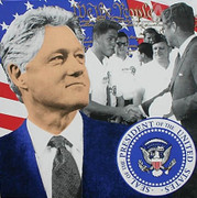 Splendid Steve Kaufman President Clinton STATE II Large Hand Signed Limited Edition Screenprint On Canvas