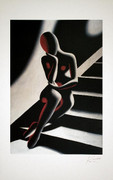 Mark Kostabi Woman on Stairs-SIGNED