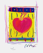 Fab! Peter Max Hand Signed w/COA Heart Series VI, Ltd Ed Lithograph 5" x 4"