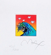 Peter Max Hand Signed w/COA  Great Waves & Doves Ltd Ed Litho 4.875" x 4.5