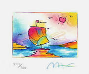Peter Max Hand Signed w/ COA Sailboat Series II, Ltd Ed Litho 4.75" x 5.75"
