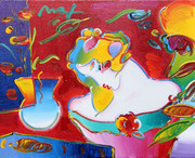 Beautiful Flower Blossom Lady Acrylic on Canvas, Peter Max