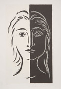Pablo Picasso Estate Collection Portrait en Deux Parties Noire et Blanche Hand Signed with COA