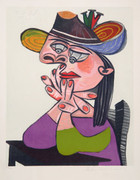 Pablo Picasso Estate Collection Femme Accoudee En Robe Mauve Et an Drapeau Hand Signed with COA