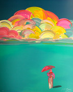 Hand Signed Umbrella Man With Rainbow Sky By By Peter Max Retail $4K
