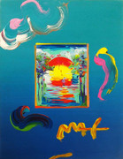 Hand Signed Without Borders Better World Overpaint By Peter Max 