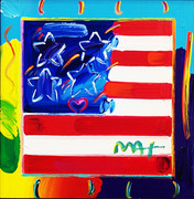 Hand Signed Flag By Peter Max Framed 