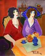 Hand Signed Sisters At Tea Time by Itzchak Tarkay 