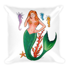 Mermaid Series: Redhead Mermaid - Square Pillow