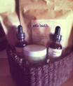 this is customized version of the New Mother's gift basket containing Sitz bath herbs, Mer-Maid tea, Healing Salve and Rescue remedy.