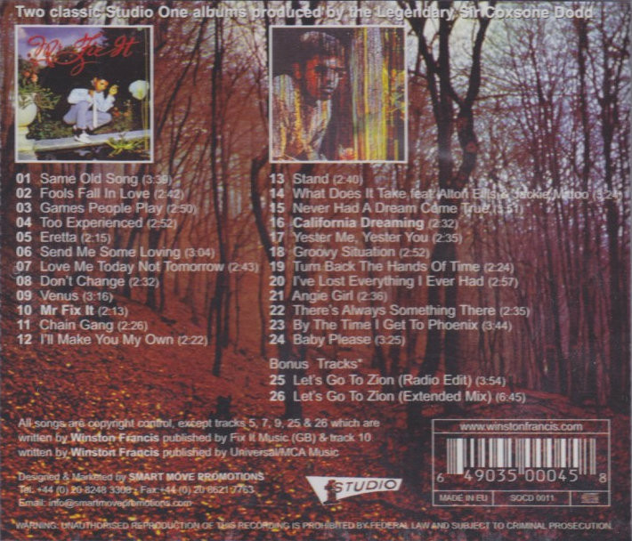 Winston Francis : Mr Fix It/Clifornia Dreaming CD - Reggae