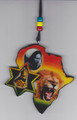 Red, Green & Gold : 20" Bob Marley, Emperor Selassie & Lion Necklace & Wooden Pendant (Large)
