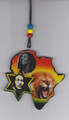 Red, Green & Gold : 20" Bob Marley & Lion Necklace & Wooden Pendant (Large)