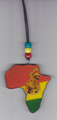 Red, Green & Gold : 20" Selassie On Africa Map Necklace & Wooden Pendant